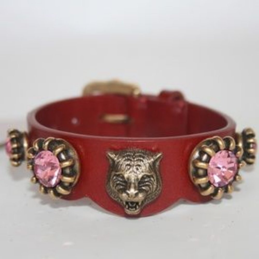 NEW!  Gucci Red Leather Studded Bracelet